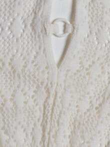 MUSERA High Neck Ring Cut Out Bust Detail Crochet Pattern Mini Short Playsuit Romper Unitard Cute Spring Holiday Girly Sugar Salt - White - View 6