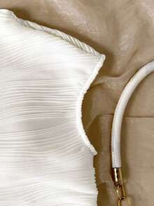 SHEIN 少女优雅纹理不对称下摆T恤，夏季 - 白色 - 查看 4