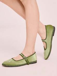 CUCCOO DOLLMOD 女士经典黑色花朵刺绣丝绒蝴蝶结平底玛丽珍鞋 - -5綠色 - 查看 5