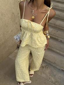 Siren Gaze Women's New Summer Clothes ,Work Outfits For Women,Casual Clothes For Women, Women's Elegant Jacquard Camisole And Pants 2 Pieces Set, Summer, Summer Women Vacation Outfit Sets Women Summer Outfit Sets Women's 2 Pieces Sets Women's Summer Co Ord Women 2 Pieces Outfit Casual - Yellow - View 6