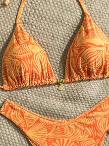 Swim Vcay Swim Mod Summer 2 Pieces Swimwear, Spaghetti Strap Random Print Top And High Cut Bottoms, Summer Beach Vacation Bikini Set - Orange - View 6