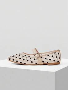 MOTF PREMIUM WOMEN POLKA DOT BUCKLE STRAP FLATS VALENTINE'S DAY - Apricot - View 3