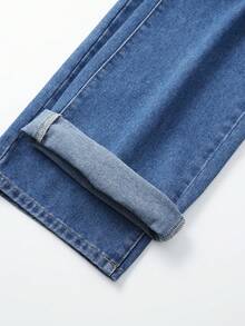 SHEIN Explorewe Tween Girls Fashion Cross Shaped Rhinestone Decor Wide Leg Jeans, High Waist Front Button Multiple Pockets Minimalist Mid-Rise Wide Leg Jeans, Casual Daily Wear - Dark Wash - View 6