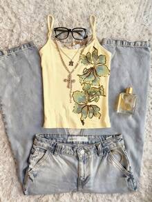 Glimmora 女士度假休闲日常亮片吊带衫 - 黃色 - 查看 3