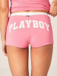 Missguided x Playboy Strappy Cami Top And Booty Shorts Pajama Set Summer Sleepwear Loungewear Two Piece Co Ord Set With White Contrast Trim - Multicolor - View 2