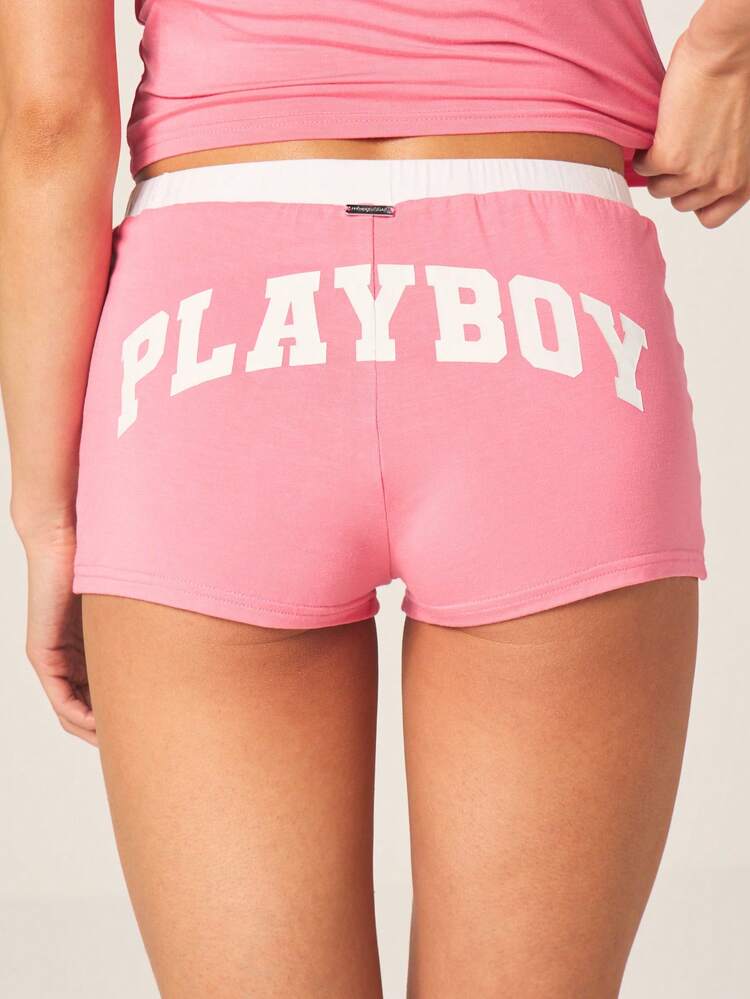 Missguided x Playboy Strappy Cami Top And Booty Shorts Pajama Set Summer Sleepwear Loungewear Two Piece Co Ord Set With White Contrast Trim