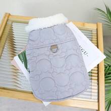 1件宠物背心，狗/猫衣服，时尚动物服装，加厚印花狗用棉服 - 灰色 - 查看 8