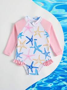 Áo tắm liền thân dài tay có khóa kéo in hình cây cọ trên đảo cho bé gái, áo tắm chống nắng tay raglan bèo nhún dễ thương cho bé gái, áo tắm dài tay cho bé gái, áo tắm chống phát ban cho bé gái, áo tắm chống phát ban cho bé gái, áo tắm cho bé gái 2 tuổi, áo tắm dài tay cho bé gái 12 tháng, đồ bơi dài tay cho bé, quần áo trẻ em đi biển. - Nhiều màu - Xem 5