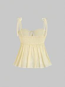 Sweetra 女士黄色甜美辛辣荷叶边吊带背心，春夏款 - 黃色 - 查看 4