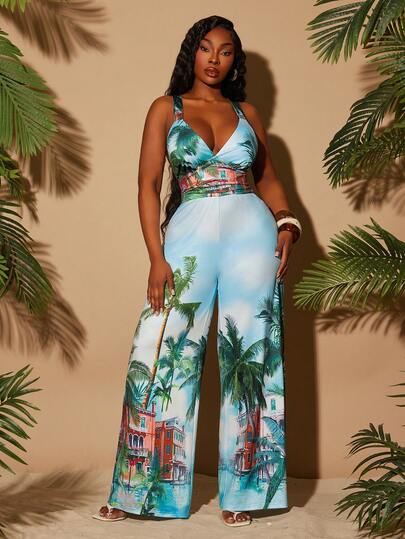 Radiana Bộ jumpsuit ống rộng in hình cây dừa nhiệt đới gợi cảm dành cho nữ cỡ lớn, phù hợp mặc hàng ngày, đi lễ hội âm nhạc, đa năng, Coachella, phong cách BOHO, Bohemian, đi chơi, nghỉ dưỡng, kỳ nghỉ biển, lễ hội, ven biển, trang phục miền Tây, buổi hòa nhạc, tiệc hóa trang, nhiều lớp, hẹn hò, Ibiza, Nashville, nghỉ ngơi, kín đáo, sang trọng, câu lạc bộ, dễ thương, thường ngày, mua sắm, thời trang đường phố, đi chơi, dễ phối đồ và giúp thon gọn, tôn dáng, làm nổi bật vóc dáng.