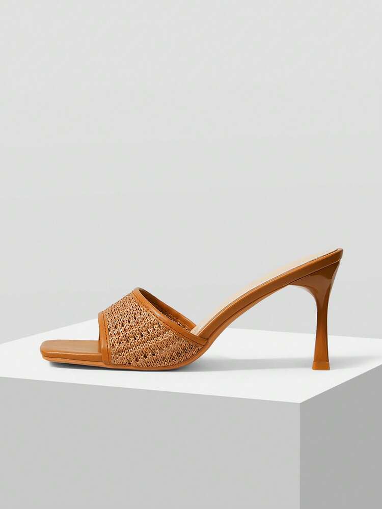 WOMEN BRAID SQUARE TOE HEELED SANDALS SPRING SHOES