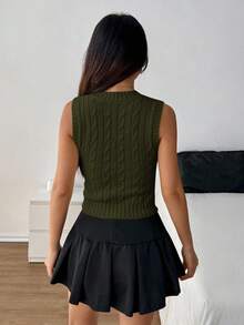 SHEIN PETITE سترة صوفية كاجوال متعددة الاستخدامات للتنقل - أخضر عسكري - مشاهدة 2