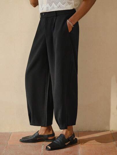 AKNOTIC Business Casual Men's Solid Color Pleated Casual Versatile Wide Leg Pants For Daily Wear