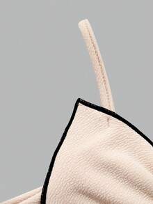 SHEIN Textured Fabric Spaghetti Strap Jumpsuit, French Bow Design, Unique Aesthetic, Fashionable, Draping, Snug Fit, Straight-Leg Jumpsuit For Spring/Summer - Apricot - View 5