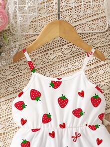 1pc Young Girl Strawberry Bow Knot Pring Cami Dress For Spring Summer Vacation - Multicolor - View 3