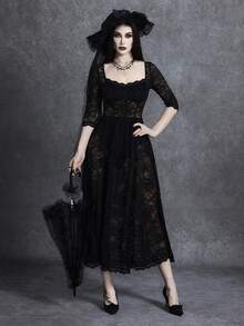 Glisette Đầm ren đen thời trang dành cho nữ - màu đen - Xem 7