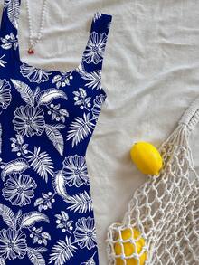 Soleia U-Neck Backless Mini Dress For Women, Suitable For Summer, Blue,Summer Dress,Vacation Dress - Blue and White - View 5