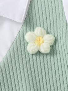 女童休闲套装：二合一短袖花瓣袖衬衫和喇叭裤 - 綠色 - 查看 8