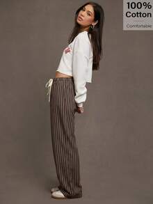 Siren Gaze Women's Casual Commuting Striped Loose Pants - Brown - View 4