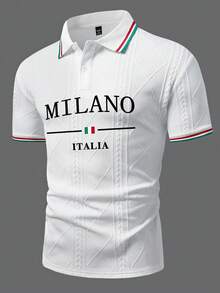 OTTIMOZO Plus Size Men's Contrast Color Polo Shirt With Flat Collar - White - View 5