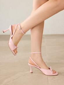 MOTF PREMIUM ELEGANT BOW-TIED WOMEN'S HIGH HEEL SANDALS, DELICATE BOW DESIGN, COMFORTABLE WIDE TOE BOX, SLIM HEEL MID HEEL, COMFORTABLE FOR DATING, ANGORA RED SPRING SHOES - Dusty Pink - View 5