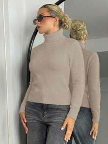 Bethéva 高领保暖内衬修身保暖长袖毛衣，秋冬新品 - 紫紅色 - 查看 6