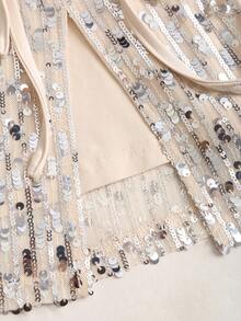 Sweetra Fashionable Sequin Embroidered Tie-Up Slimming Skirt, Chic Party Attention-Grabbing Design, Versatile Summer New Arrival - Silver - View 5