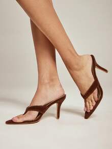 SHUZIA Women's Sexy Thong Strap Slip-On Heeled Sandals - Chocolate Brown - View 2
