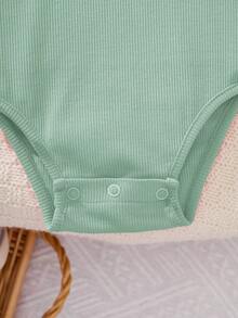 SHEIN Newborn Baby Girl Cute Summer Red Ruffled Romper - Green - View 4