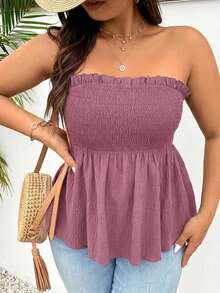 SHEIN Frenchy Top bandeau con volantes de unicolor para mujer de talla grande - Rosa coral - Ver 3