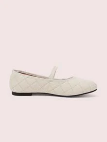 CUCCOO DOLLMOD Off-White Flat-Bottomed Commuter College Style Women's Fashion Simple Rhombus Pattern Shoes Women's Slip-On Versatile Ballet Shoes Mary Jane Spring Shoes - Beige - View 8