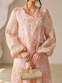 SHEIN Najma New Arrival Jacquard Jacquard Purple Arabic Style Dress For Women - Baby Pink - View 1
