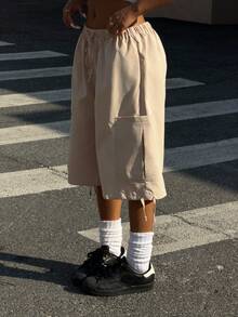 Muchica 女士夏季新款卡其色休闲抽绳低腰宽松阔腿七分短裤 - 卡其色 - 查看 4