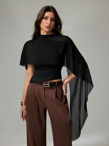 SHEIN Tall Áo len nữ dệt kim cổ nhún bèo bất đối xứng vai, kiểu dáng thanh lịch, thích hợp cho mùa thu/đông, màu đen. - màu đen - Xem 9