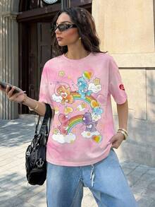 SHEIN X Care Bears Women's Round Neck Short Sleeve Casual Versatile T-Shirt, - White - View 3
