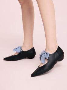 CUCCOO DOLLMOD Sepatu Flat Kasual Serbaguna Ujung Lancip Wanita Sepatu Musim Semi - Hitam - View 5