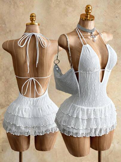 Mistrie Women's Lace Patchwork Solid Color Halter Backless Jumpsuit , Summer Outfits , Summer Tops , Summer Clothes, Summer Holiday Outfits  , Summer Outfits For Women , Summer Outfit For Women ,Spring  , Spring Outfit Women  , Spring Break Outfits  , Spring Clothing  , Spring Outfit  , Spring Clothes  Spring Women , Spring Clothes Women, Vacation Outfits Women, Holiday Outfits For Women, Summer Holiday Outfits , Vacation Outfits For Women  Vacation , Holiday, Holiday Outfits , Summer Vacation Outfits , Beach Vacation Outfits For Women  Wedding Guest Dress For Women  Wedding Party Dress Bridesmaid Dress  , Wedding Guest Dresses  , Dress For Wedding Guest  , Wedding Guest Party Dress