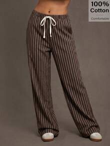 Siren Gaze Women's Casual Commuting Striped Loose Pants - Brown - View 2