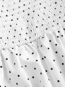 Sunnyshic 法式优雅波点露肩花瓣袖收腰A字下摆休闲女式衬衫 - 白色 - 查看 4