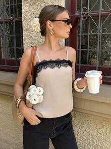 Siren Gaze 女士度假撞色蕾丝吊带背心 - 杏色 - 查看 7