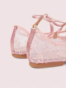 CUCCOO DOLLMOD 女士浅粉色网纱花朵刺绣时尚双蝴蝶结可爱优雅玛丽珍平底鞋 - 淺粉色 - 查看 10