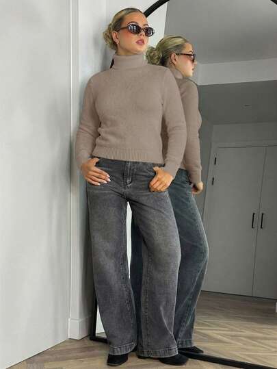 Bethéva 高领保暖内衬修身保暖毛衣，秋冬季加厚保暖打底衫，针织套头衫