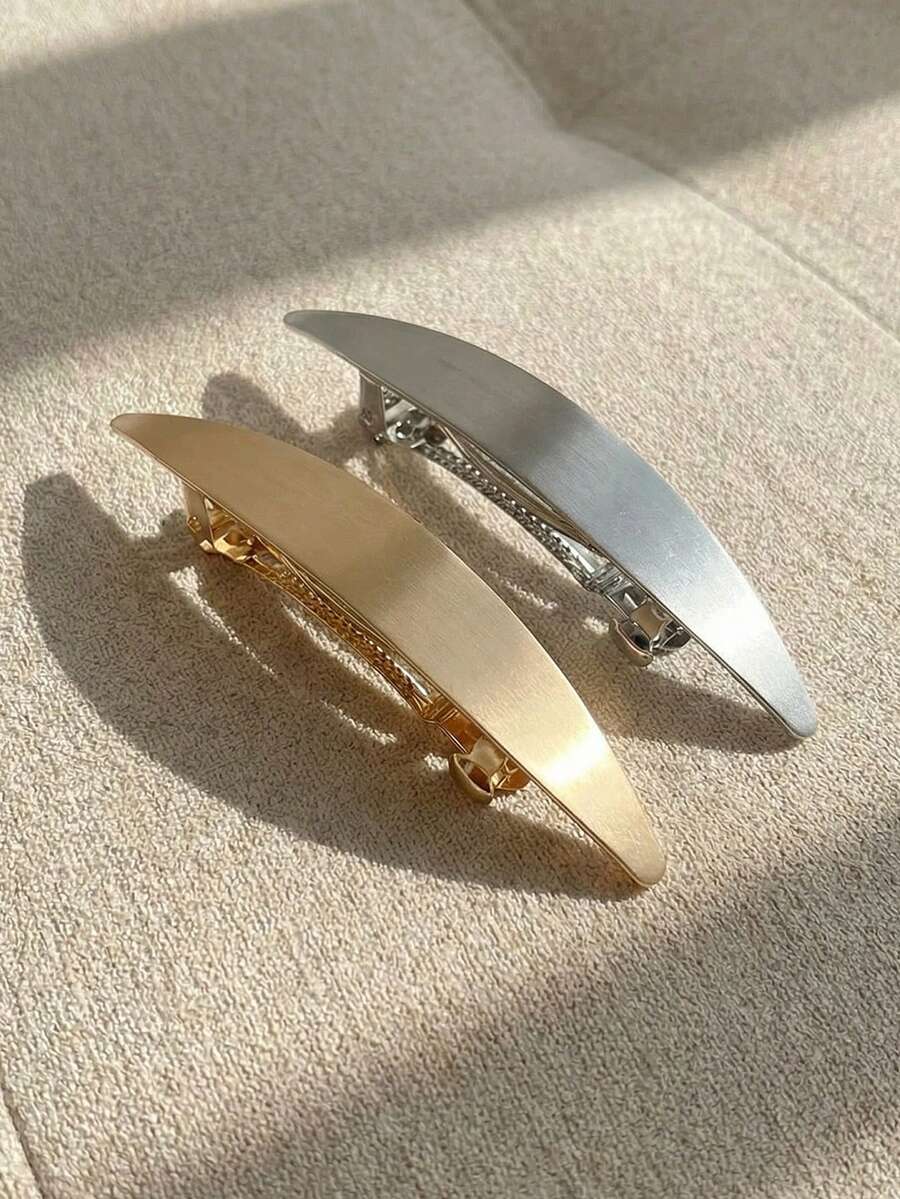 Resyla 2pcs Solid Minimalist Hair Clip Casual Claw Clips Hair Claws Hair Barrettes, School Stuff, Hair Accessories - Multicolor - View 1