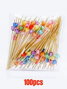 50/100Pcs Bamboo Pick Sweet Daisy Theme Flower Fruit Fork, Party Dessert Salad Stick Cocktail Skewer, Wooden Picks Wedding Birthday Party Supplies - Multicolor - View 12