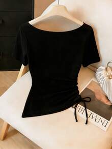 GlowEve Blusa casual de mujer con lazo en la cintura, estampado de lunares y pliegues, versátil para primavera/verano - Multicolor - Ver 2