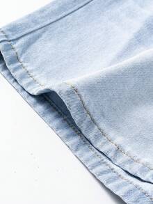 SHEIN Quần short denim thường ngày cho nữ tuổi teen, hàng mới về, kiểu dáng tối giản, đa năng, cạp chun nhún, màu xanh nhạt, chất liệu mềm mại. - Màu xanh lam - Xem 7
