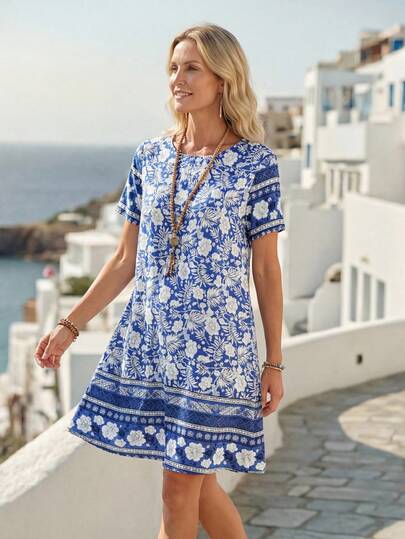 Faunlyn 後鎖孔印花連衣裙