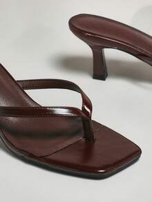 SHUZIA Giày lười đế thấp gót nhọn mũi vuông, chất liệu PU bóng màu cà phê, kiểu dáng thanh lịch - Thoải mái tinh tế cho bữa trưa đến tối, thích hợp cho dịp Giáng sinh. - Cà phê nâu - Xem 7