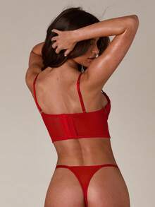 SHEIN BAE 2pcs/Set Women's White Romantic Long Bra Lingerie Set Sexy Underwear Set Bra And Panty Set Lingerie Set Red Red Bra And Panty Set Red Lingerie Set - Red - View 2