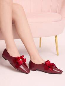 CUCCOO DOLLMOD Retro Square Toe Bow Mary Jane Shoes Women's Versatile - Red - View 5